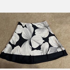 White House Black Market Black and White Floral A-Line Skirt